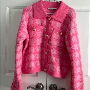 Pink Houndstooth Cardigan